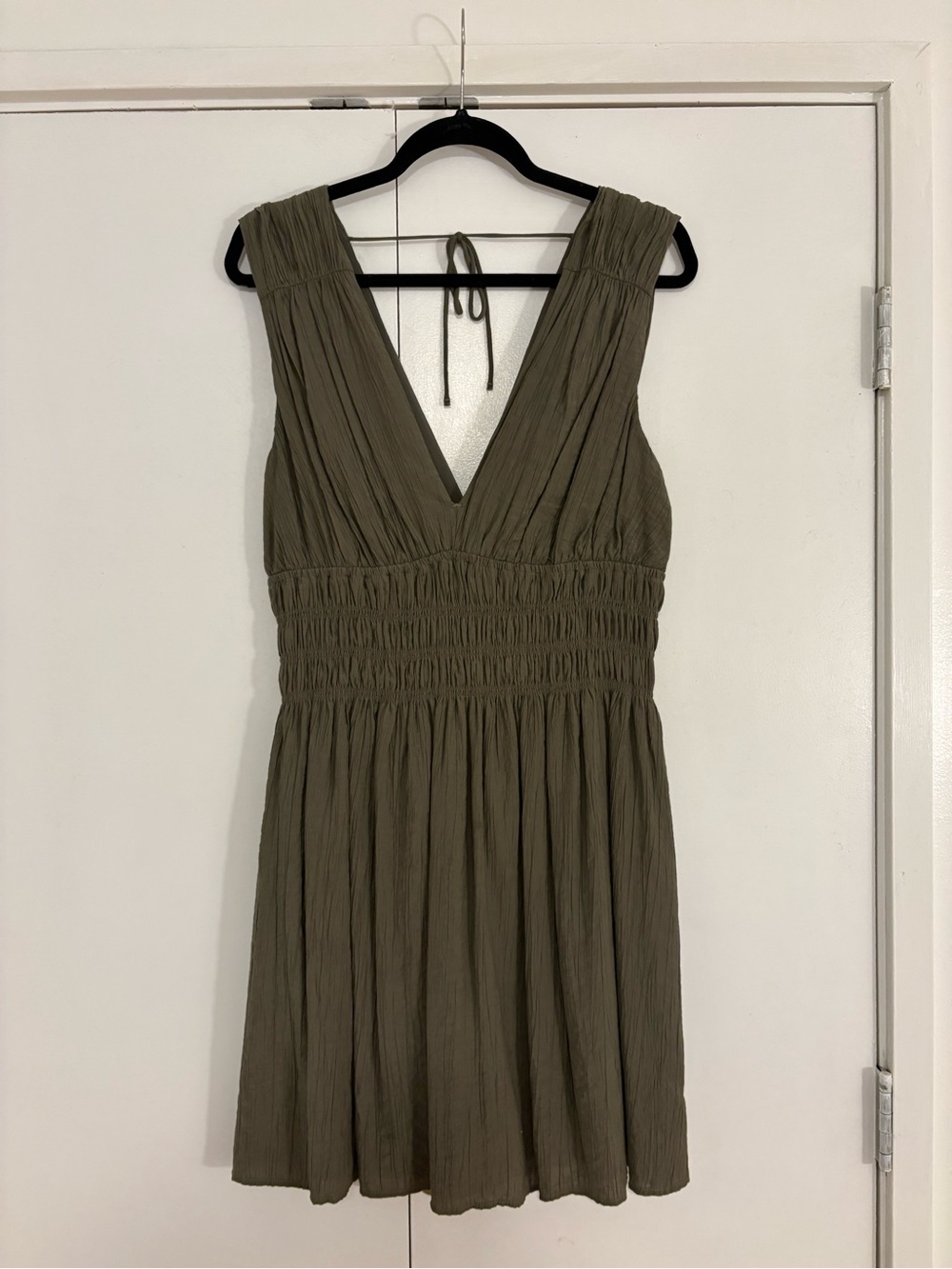 Abercrombie & Fitch Olive Green V-Neck Smocked Mini Dress